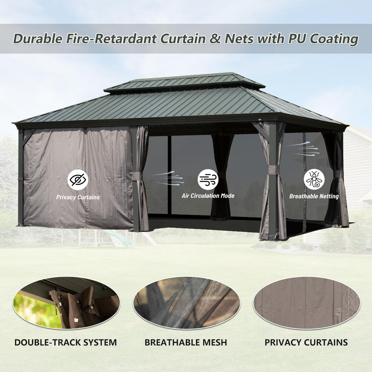 12' x 18' Hardtop Metal Gazebo with Double Roof Canopy