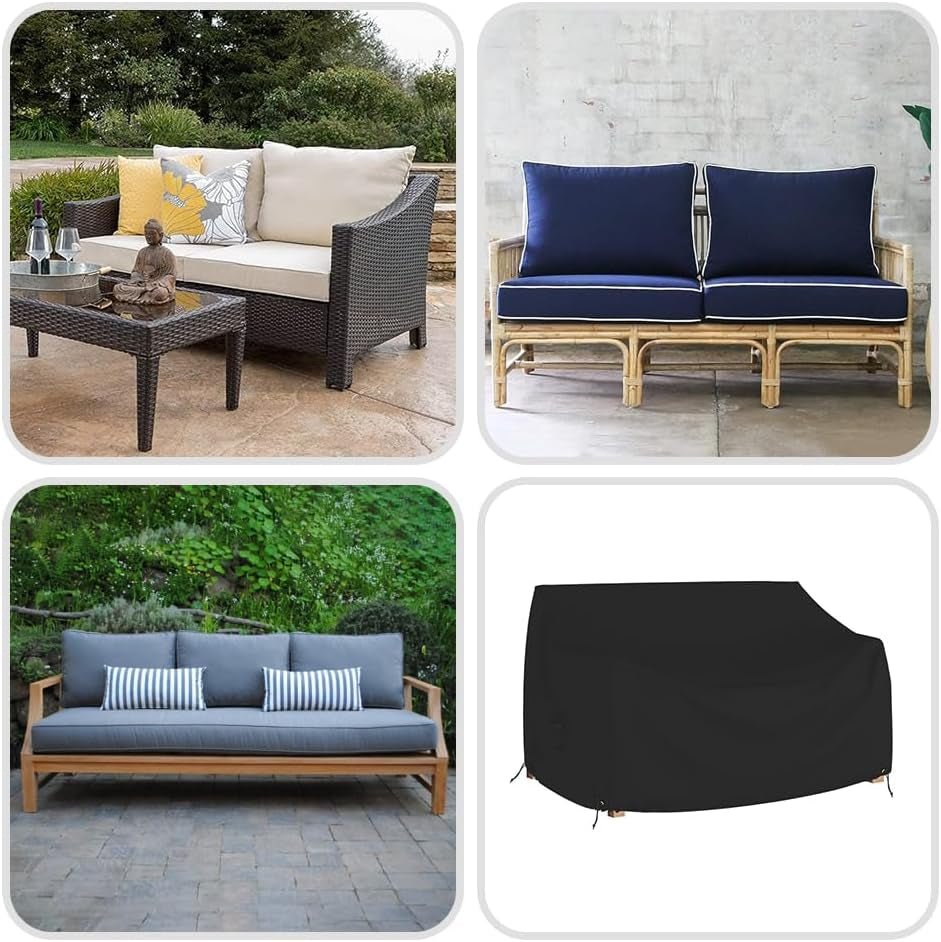 Outdoor Loveseat Sofa Cover, 12 Oz Waterproof UV & Weather Resistant Patio Furniture Bench Cover Outdoor Use with Air Vent & Drawstrings (88"W X 33"H X 33D X 15"FH, Black)