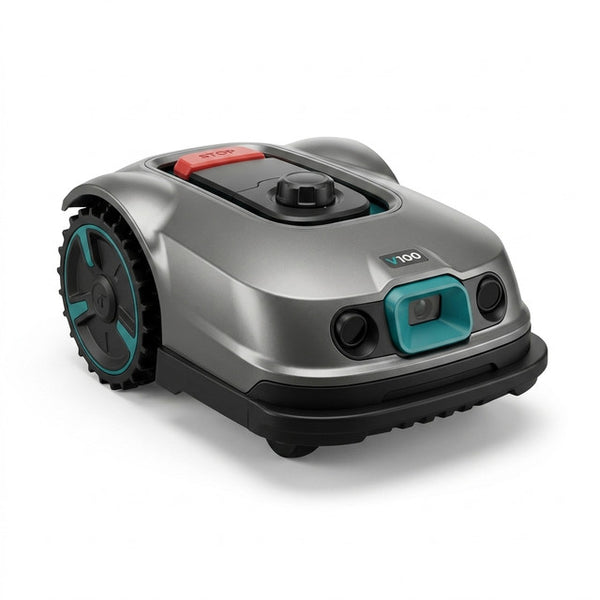 V100 Robotic Lawn Mower – Visual Navigation & Smart Obstacle Avoidance, Adjustable Cutting Height 0.8–2.4 In, Low-Noise Auto Mowing for Small Lawns up to 1,600 Sq Ft — Studio Shot