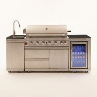 Outdoor Kitchen Island with Built in Grill, 6 Burner 83500 BTU Stainless Steel Gas Barbecue Island, Patio Cooking Station with Sink & Wine Cooler, Built in Grill Island for Backyard (Silver) — Studio Shot