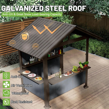 9.4x6.2 FT Hardtop Grill Gazebo with Storage Shelves & Resin Shade System