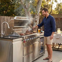 Outdoor Kitchen Island with Built in Grill, 6 Burner 83500 BTU Stainless Steel Gas Barbecue Island, Patio Cooking Station with Sink & Wine Cooler, Built in Grill Island for Backyard (Silver) — Lifestyle