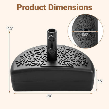 55 LBS Half Round Patio Umbrella Base for Deck Lawn Poolside-Black