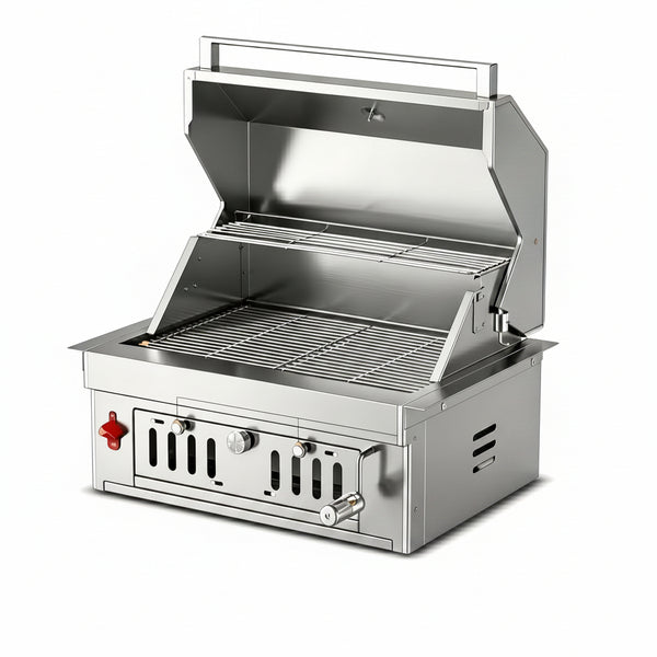 27-IN Premium Portable 304 Stainless Steel Built-In Charcoal Grill with Adjustable Charcoal Tray, Large Front Access Door, and Side Vents, Ideal for Outdoor Family BBQ Gatherings