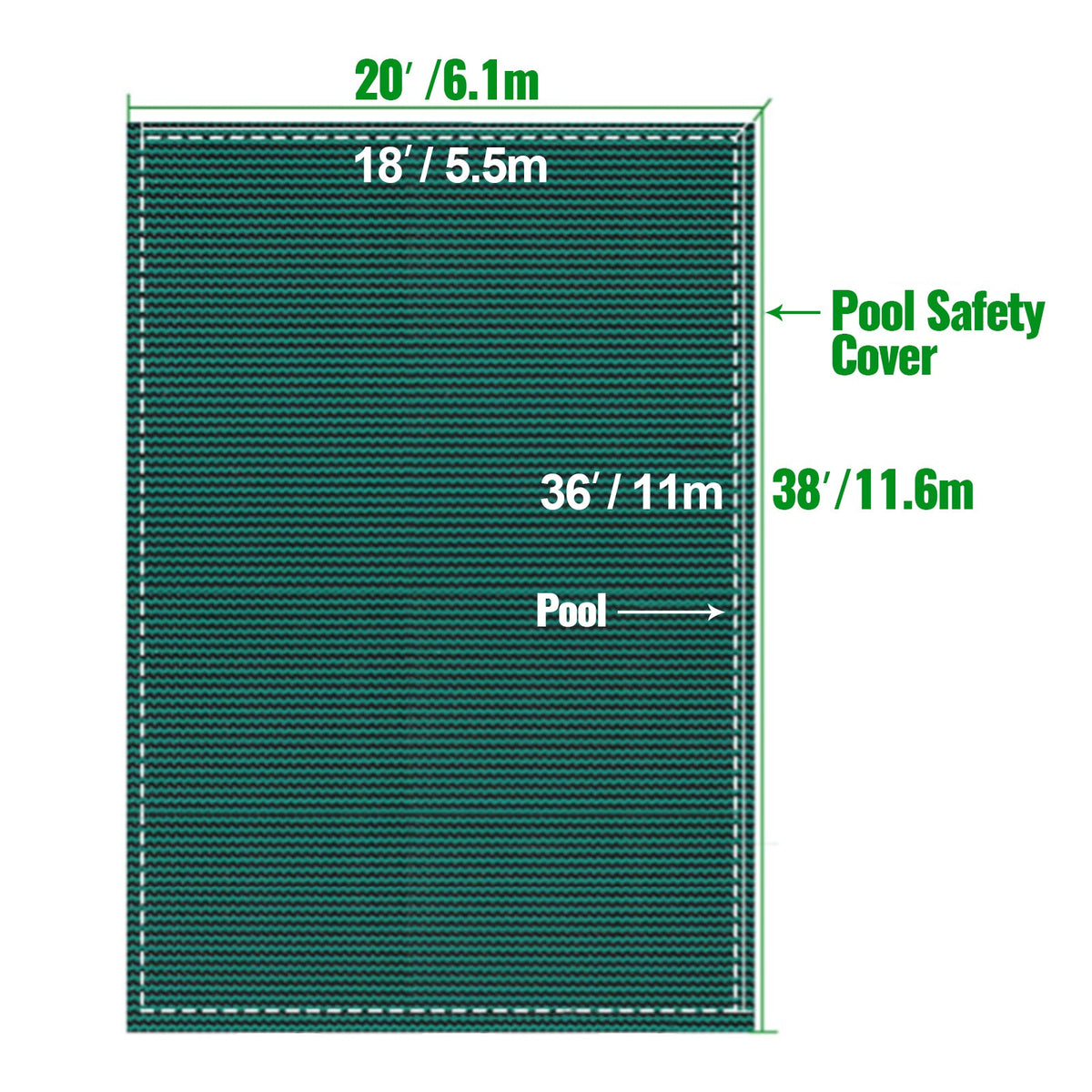 Pool Safety Cover Fits 20 x 38 ft Rectangle Inground Pools