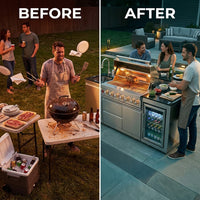 Outdoor Kitchen Island with Built in Grill, 6 Burner 83500 BTU Stainless Steel Gas Barbecue Island, Patio Cooking Station with Sink & Wine Cooler, Built in Grill Island for Backyard (Silver) — Before & After