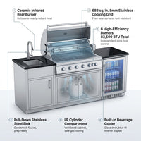 Outdoor Kitchen Island Built for Backyard Entertaining, 6 Burner Gas Grill, 83500 BTU, Granite Countertop — How It Works