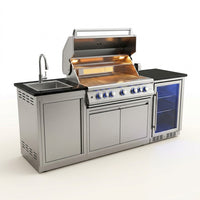 Outdoor Kitchen Island Built for Backyard Entertaining, 6 Burner Gas Grill, 83500 BTU, Granite Countertop — Studio Shot