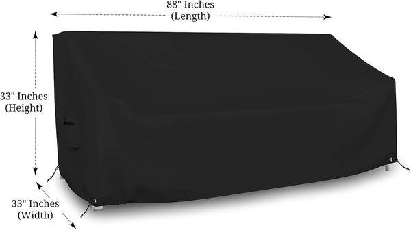 Outdoor Loveseat Sofa Cover, 12 Oz Waterproof UV & Weather Resistant Patio Furniture Bench Cover Outdoor Use with Air Vent & Drawstrings (88"W X 33"H X 33D X 15"FH, Black)
