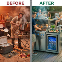 Outdoor Kitchen Island Built for Backyard Entertaining, 6 Burner Gas Grill, 83500 BTU, Granite Countertop — Before & After